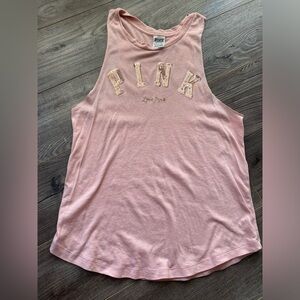 PINK Victoria’s Secret soft rose pink oversized muscle tank with gold sequins